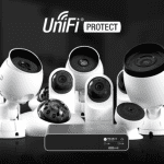 Unifi surveillance cameras lined up, a display of options.