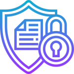 Icon of a lock and shield protecting a document, representing data security services.