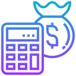 Icon of a calculator and money bag, representing a downtime cost calculator.