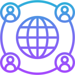 Icon of an internet globe with people circling around it, representing seamless connectivity.