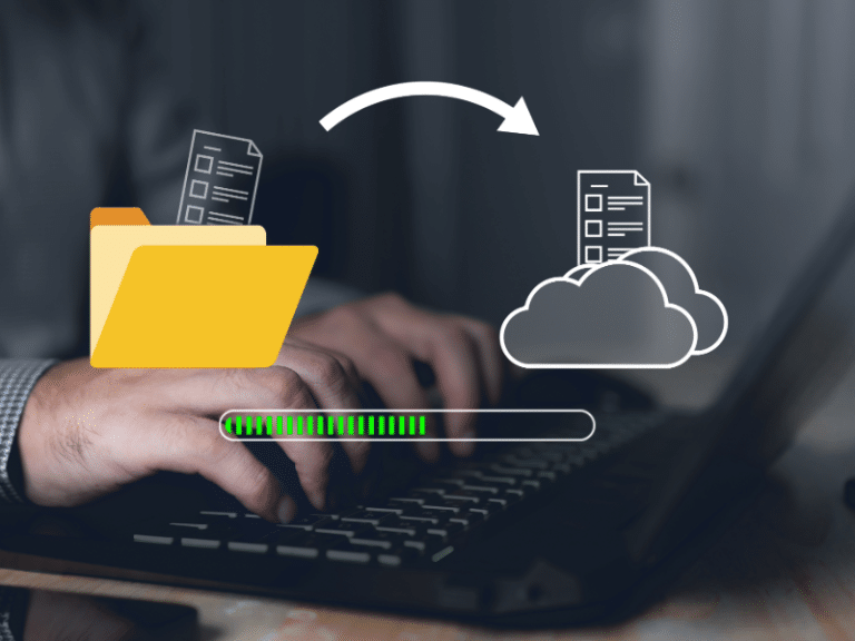 A file icon with an arrow moving files to the cloud, showing COVE data protection