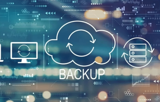 Cloud icon with text below saying backup, representing cyber security cloud environments.